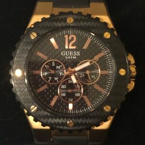 Guess Steel Gold Authentic Black Watch W15513G1 Overdrive Japan  5ATM resistant